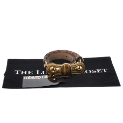 Pre Owned Roberto Cavalli Leopard Print Pony Hair Ribbon Buckle Belt 95CM