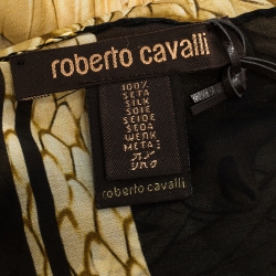 Pre Owned Roberto Cavalli Yellow & Black Eagle Print Silk Scarf