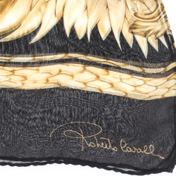 Pre Owned Roberto Cavalli Yellow & Black Eagle Print Silk Scarf