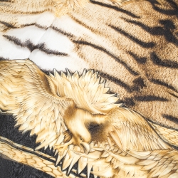 Pre Owned Roberto Cavalli Yellow & Black Eagle Print Silk Scarf