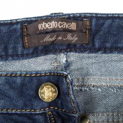 مملوكة مسبقًا بنطلون جينز روبرتو كافالي نيو إيفا أزرق داكن نمط باهت M