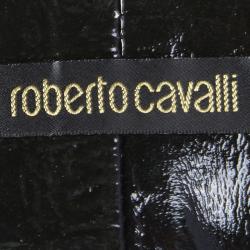 Pre Owned Roberto Cavalli Navy Blue Velvet Leather Trim Detail Belted Capri Pants M