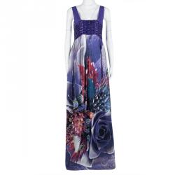 مملوكة مسبقًا Roberto Cavalli Multicolour Floral Printed Embellished Bodice Sleeveless Maxi Dress M