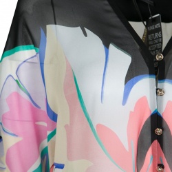 Pre Owned Roberto Cavalli Multicolor Printed Silk Long Sleeve Sheer Blouse M