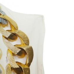 Pre Owned Roberto Cavalli White One Shoulder Printed Top L