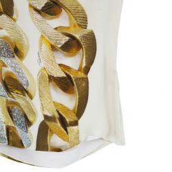 Pre Owned Roberto Cavalli White One Shoulder Printed Top L