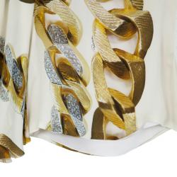 Pre Owned Roberto Cavalli White One Shoulder Printed Top L
