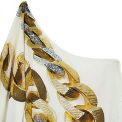 Pre Owned Roberto Cavalli White One Shoulder Printed Top L