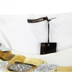 Pre Owned Roberto Cavalli White One Shoulder Printed Top L