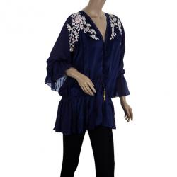 Pre Owned Roberto Cavalli Silk Embroidered Kaftan Top S
