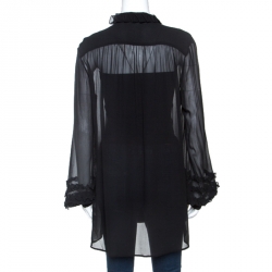 Pre Owned Roberto Cavalli Black Chiffon Wave Pleat Detail Top M