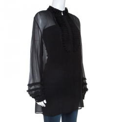 Pre Owned Roberto Cavalli Black Chiffon Wave Pleat Detail Top M