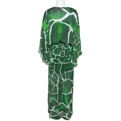 مملوكة مسبقًا Roberto Cavalli Green Gaia Print Silk Chiffon Kaftan M