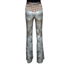 Pre Owned Roberto Cavalli Multicolor Silk Snake Print Flared Pants M