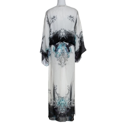 Pre Owned Roberto Cavalli Black & White Abstract Print Silk Maxi Dress M