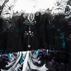 Pre Owned Roberto Cavalli Black & White Abstract Print Silk Maxi Dress M