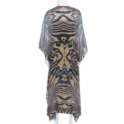 Pre Owned Roberto Cavalli Multicolor Wave Print Silk Maxi Dress M