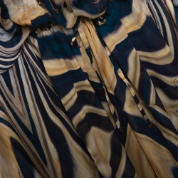 Pre Owned Roberto Cavalli Multicolor Wave Print Silk Maxi Dress M