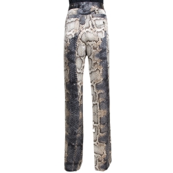 Pre Owned بنطلون روبرتو كافالي حرير نقشة جلد الثعبان مطبوع أرجل مستقيمة مقاس كبير (لارج)