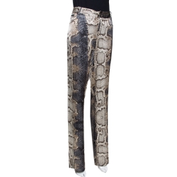 Pre Owned بنطلون روبرتو كافالي حرير نقشة جلد الثعبان مطبوع أرجل مستقيمة مقاس كبير (لارج)