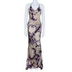 Pre Owned Roberto Cavalli Floral Print Crinkle Silk Dress S