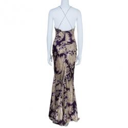 Pre Owned Roberto Cavalli Floral Print Crinkle Silk Dress S