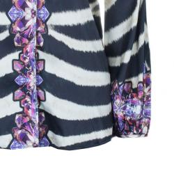 Pre Owned قميص روبرتو كافالي مجوهرات نقوش جلد حمار وحشي أزرار أمامية حرير S