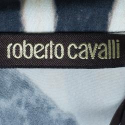 Pre Owned قميص روبرتو كافالي مجوهرات نقوش جلد حمار وحشي أزرار أمامية حرير S