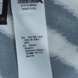 Pre Owned قميص روبرتو كافالي مجوهرات نقوش جلد حمار وحشي أزرار أمامية حرير S