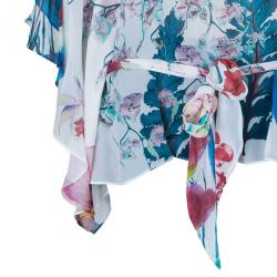 مملوكة مسبقًا Roberto Cavalli Silk Floral Belted Kaftan Top M