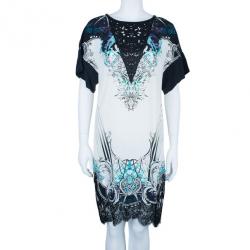 مملوكة مسبقًا Roberto Cavalli Abstract Printed Laser-Cut Detail Dress S