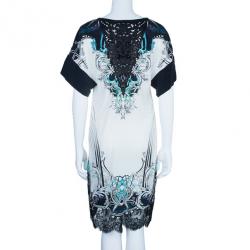 مملوكة مسبقًا Roberto Cavalli Abstract Printed Laser-Cut Detail Dress S