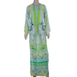مملوكة مسبقًا Roberto Cavalli Green Silk Printed Kaftan M