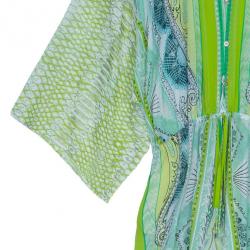 مملوكة مسبقًا Roberto Cavalli Green Silk Printed Kaftan M