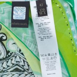 مملوكة مسبقًا Roberto Cavalli Green Silk Printed Kaftan M