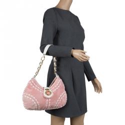 Pre Owned Roberto Cavalli Pink/White Suede Freedom Hobo
