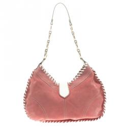 Pre Owned Roberto Cavalli Pink/White Suede Freedom Hobo