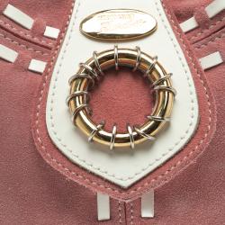 Pre Owned Roberto Cavalli Pink/White Suede Freedom Hobo