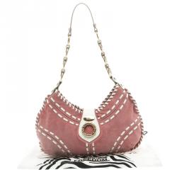 Pre Owned Roberto Cavalli Pink/White Suede Freedom Hobo