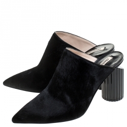 Pre Owned Roberto Cavalli Black Pony Hair Pointed Toe Mules Size 37.5