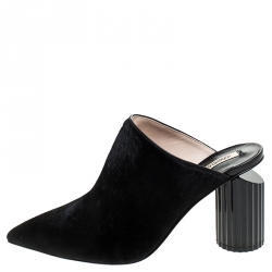 Pre Owned Roberto Cavalli Black Pony Hair Pointed Toe Mules Size 37.5