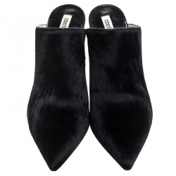 Pre Owned Roberto Cavalli Black Pony Hair Pointed Toe Mules Size 37.5