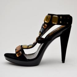 مملوكة مسبقًا Roberto Cavalli Black Suede Jeweled Sandals Size 38