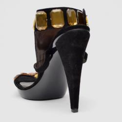 مملوكة مسبقًا Roberto Cavalli Black Suede Jeweled Sandals Size 38