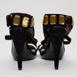 مملوكة مسبقًا Roberto Cavalli Black Suede Jeweled Sandals Size 38