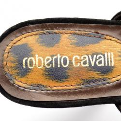 مملوكة مسبقًا Roberto Cavalli Black Suede Jeweled Sandals Size 38
