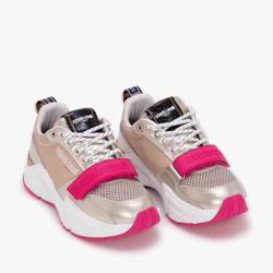 Pre Owned Roberto Cavalli Gold Leather/Textile Hanson Mix Sneakers Size EU 37