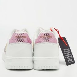 Pre Owned Roberto Cavalli White Glitter and Leather Python Embossed Panelled Low Top Sneakers Size 40