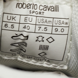 Pre Owned Roberto Cavalli White Glitter and Leather Python Embossed Panelled Low Top Sneakers Size 40