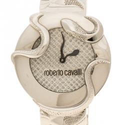 Pre Owned Roberto Cavalli Silver Snake Stainless Steel Classic Women's Wristwatch 38 mm